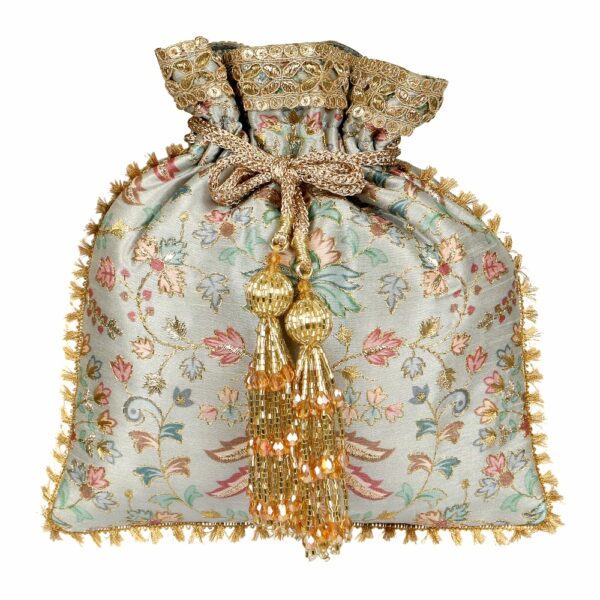 DANCING FLOWERS GREY POTLI