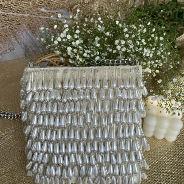 Silver pearl candy sling bag